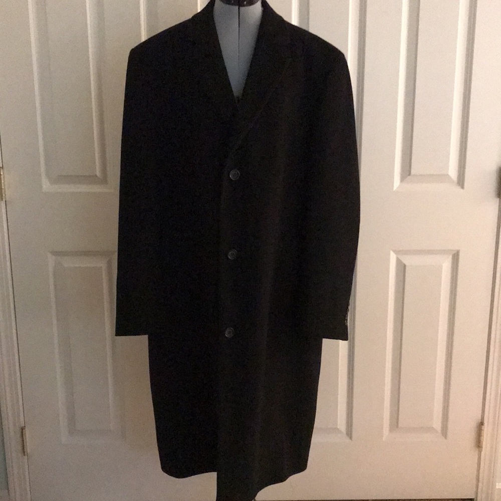 Chaps Classic Black Wool Blend Single Breasted Overcoat 44 L XL